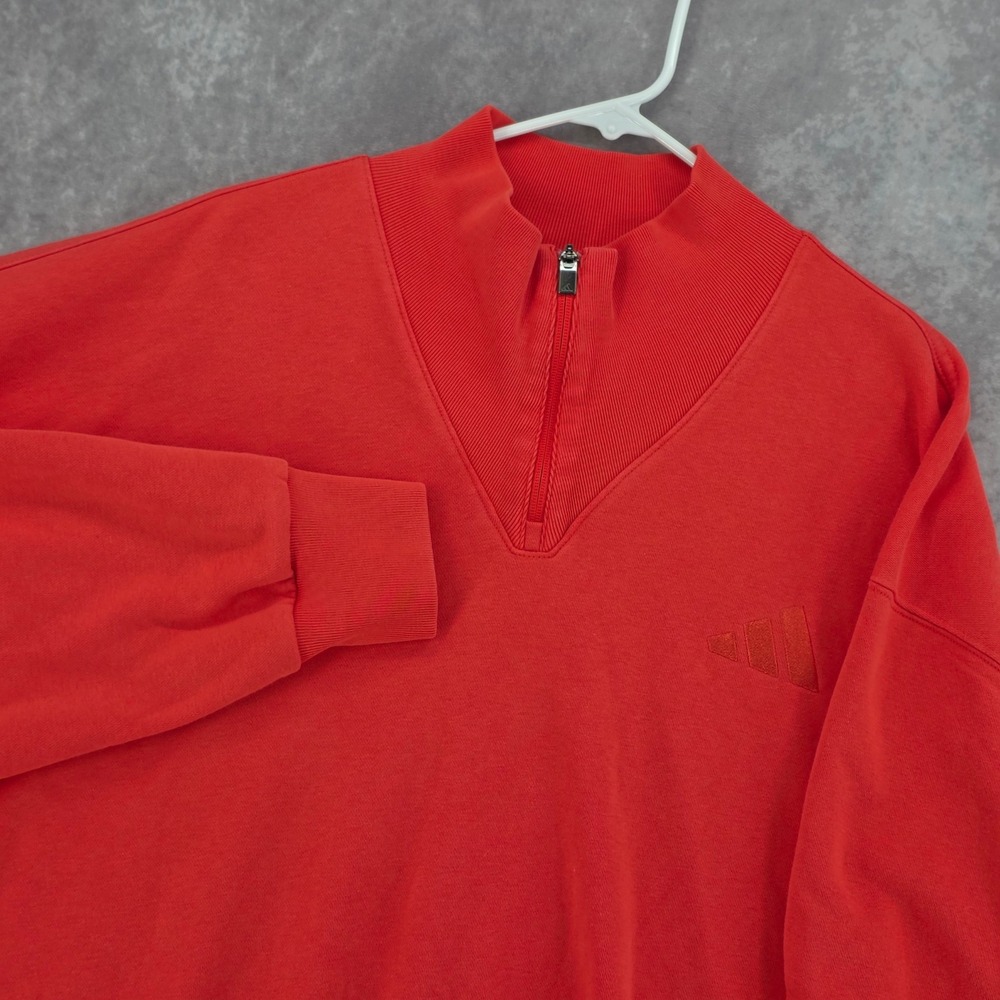Adidas ALL SZN Quarter Zip Mens 2XL Orange Fleece Sweatshirt Mock Neck Pullover